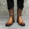 2023 Handmade Men Cowboy Boot High Quality Embroidery Western Leather Flat Boots Mid-calf Male Boots Outdoor Zipper Riding Boots - Image 2