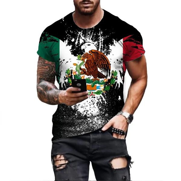 Mexico Eagle Pattern T Shirt For Men Fashion 3D Printing O-neck Tees Hip Hop Harajuku Short Sleeve T-shirt Oversized Casual Tops