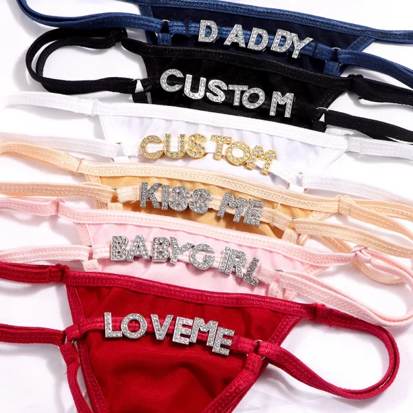 Sexy Solid Color Bikini Thong Customized Crystal letter Panties for Women Personality DIY Name Underwear Intimates Girls Gift