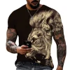 Lion Printed T-Shirt Men Summer Casual Man Tees Vintage Round Neck Animal Tops Black Short Sleeve Hip Hop Oversized Streetwear - Image 3