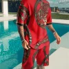 New T-shirt Shorts 2 Piece Suit Summer Tracksuit Set Short Sleeve Animal Tiger Printed Oversized Men's Trend Casual Beach Style - Image 3