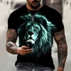 Lion Printed T-Shirt Men Summer Casual Man Tees Vintage Round Neck Animal Tops Black Short Sleeve Hip Hop Oversized Streetwear - Image 2