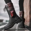 Winter High Heel Men Boots Casual Fashion Punk Motorcycle Boots Lace-up Leather High Black Biker Solid Boot Military Men Shoes - Image 4