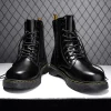 Leather Boots Man Autumn Winter High Top Classic Basic England Black Men's Biker Boot Fashion Young Waterproof Trendy All-match - Image 2