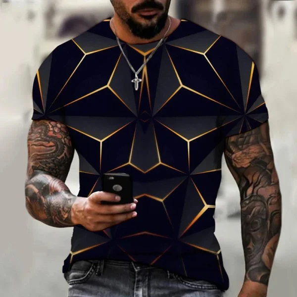 Fashion Hip Hop T-shirt Harajuku Street 3D Diamond Print Pattern Men's Summer Leisure Sports Clothing Top Short Sleeve T-shirt