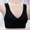 Comfortable Soft Bras Cotton Front-Close Bralette Wide Strap Buttons V Neck Padded Push Up Plus Size Middle Age Women Underwear - Image 2