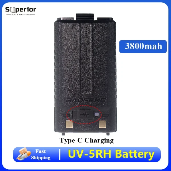 Baofeng UV-5RH Pro Walkie Talkie Battery Type-C USB C Charging 3800MAH BL-5RH DC 7.4V UV-5RM UV-K5 Pro Max Rechargable Batteries