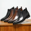 Men's Brown Dress Boots Pointed Toe Slip-On Fashion Handmade Mens Chelsea Boots Drop Shipping Size 38-48 Black Office Boots - Image 6