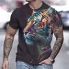 Men's T-Shirt Vintage 3d Animal T-Shirt Fierce Tiger Print Tee Summer Short-Sleeve T Shirts Oversized Clothing Male Pullover Top - Image 4