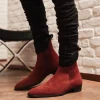 New In Wine Red Men Chelsea Boots Flock Round Toe Business Boots for Men with Low Heels Men Boots Bottes Pour Hommes Slip on - Image 2