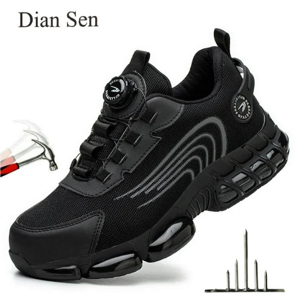 Men Work Sneakers Rotating Button Safety Shoes Indestructible Puncture-Proof Protective Shoes Anti Shock Boots Steel Toe Shoes