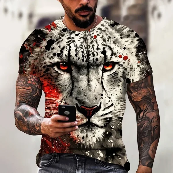 Men's T-Shirt Vintage 3d Animal T-Shirt Fierce Tiger Print Tee Summer Short-Sleeve T Shirts Oversized Clothing Male Pullover Top