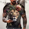 Men's T-Shirt Vintage 3d Animal T-Shirt Fierce Tiger Print Tee Summer Short-Sleeve T Shirts Oversized Clothing Male Pullover Top - Image 2