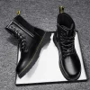 Leather Boots Man Autumn Winter High Top Classic Basic England Black Men's Biker Boot Fashion Young Waterproof Trendy All-match - Image 3