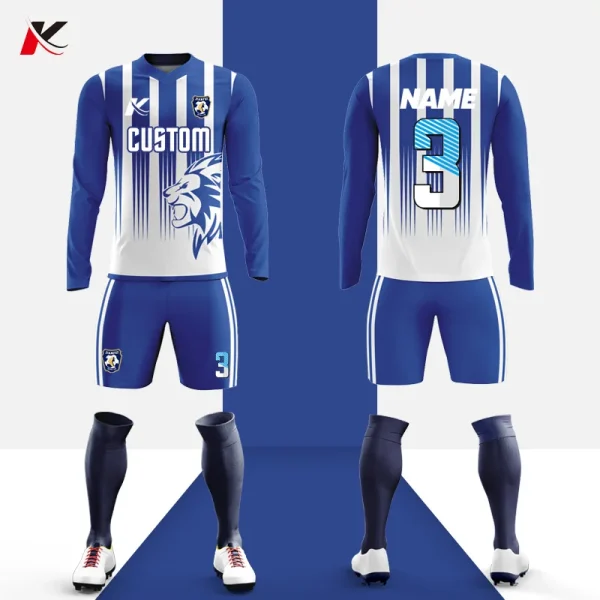 Custom Sublimation Soccer Jersey Sets 100% Poyester Breathable Football Uniform Training Long Sleeve Soccer Uniform For Mens