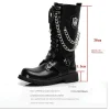 Men's Leather Motorcycle Boots Fashion Chain Mid-calf Platform Boots Gothic Belt Punk Boots for Men Designer Biker Boots Men - Image 5