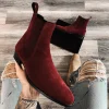 New In Wine Red Men Chelsea Boots Flock Round Toe Business Boots for Men with Low Heels Men Boots Bottes Pour Hommes Slip on - Image 5