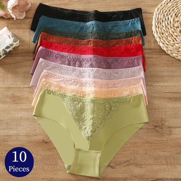 BZEL 10PCS/Set Women's Panties Exquisite Sweet Lace Underwear Sexy Lingerie Silk Satin Briefs Woman Comfort Breathable Underpant