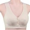 Comfortable Soft Bras Cotton Front-Close Bralette Wide Strap Buttons V Neck Padded Push Up Plus Size Middle Age Women Underwear - Image 4