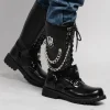 Men's Leather Motorcycle Boots Fashion Chain Mid-calf Platform Boots Gothic Belt Punk Boots for Men Designer Biker Boots Men - Image 2