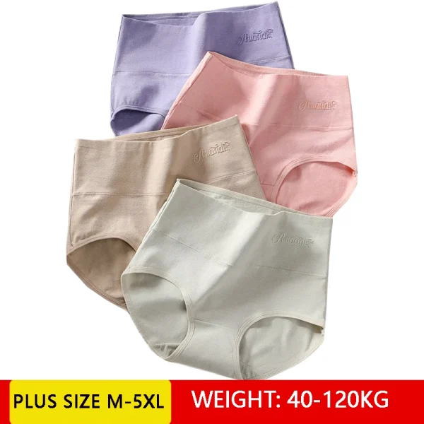 4Pcs/Set High Waist Cotton Panties Women Body Slimming Underwear Solid Briefs Plus Size Underpants Female Breathable Lingerie