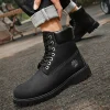 Boots Men High Top Boots Men's Leather Shoes Winter Fashion Plush Warm Shoes Outdoor Sneakers Lace Up Non-Slip Ankle Boots Male - Image 6