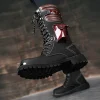 Winter High Heel Men Boots Casual Fashion Punk Motorcycle Boots Lace-up Leather High Black Biker Solid Boot Military Men Shoes - Image 2