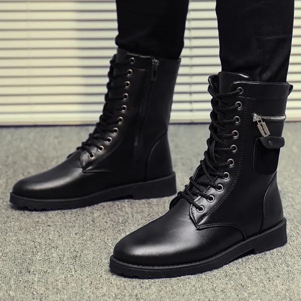 Men Boots Increasd Ankle Boots Metal Side Zipper Men's Boots British Male Motorcycle Boots Quality Mid-Carf Cotton Winter Shoes