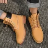 Boots Men High Top Boots Men's Leather Shoes Winter Fashion Plush Warm Shoes Outdoor Sneakers Lace Up Non-Slip Ankle Boots Male - Image 3