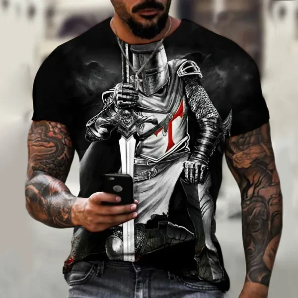 Vintage 3D T-shirt Knights Templar Printed Fashion Casual Short Sleeve New Summer Tops Tee Streetwear Oversized Harajuku T Shirt