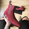 New In Wine Red Men Chelsea Boots Flock Round Toe Business Boots for Men with Low Heels Men Boots Bottes Pour Hommes Slip on - Image 4