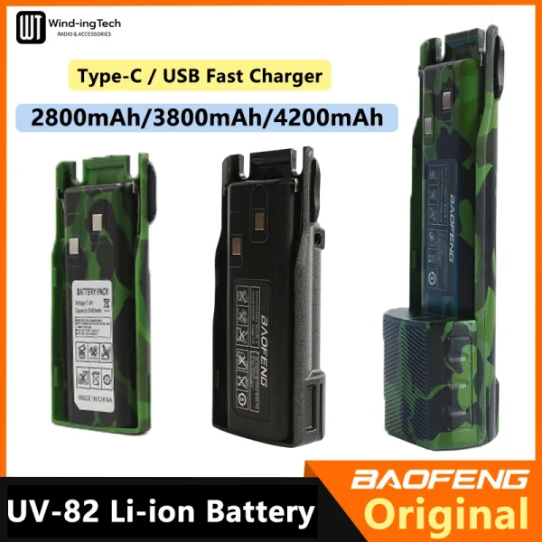 Baofeng UV 82 Li-ion Battery 2800/3800/4200mAh USB Type C BL-8 For UV82 Plus Walkie Talkies UV-8D UV-82WX Ham Radios Camouflage