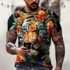 Men's T-Shirt Vintage 3d Animal T-Shirt Fierce Tiger Print Tee Summer Short-Sleeve T Shirts Oversized Clothing Male Pullover Top - Image 6