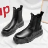 Fashion Mens Martin Sheoes Platform Chelsea Boots Thick Bottom Split Leather Ankle Boots Male Footwear Round Toe Short Boots - Image 5