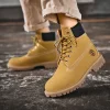 Classic Fashion Brown Work Boots Men Women High-quality Leather Ankle Boots Big Size 46 Men Lace-up Platform Boots Botas Hombre - Image 6