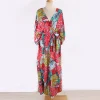 Plus Size Women’s Summer Loose Kimono Maxi Dress Wrap V Neck 3/4 Sleeve Floral Print Slit Long Dresses - Image 4