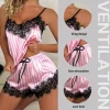 Two Piece Women's V-Neck Sexy Lace Suspender Pajama Shorts Set Casual Women's Sleeveless Sexy Pajama Set - Image 6