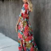 Plus Size Women’s Summer Loose Kimono Maxi Dress Wrap V Neck 3/4 Sleeve Floral Print Slit Long Dresses - Image 6