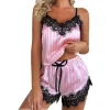 Two Piece Women's V-Neck Sexy Lace Suspender Pajama Shorts Set Casual Women's Sleeveless Sexy Pajama Set - Image 3