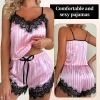 Two Piece Women's V-Neck Sexy Lace Suspender Pajama Shorts Set Casual Women's Sleeveless Sexy Pajama Set - Image 2