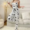 Women pajamas plus size pajamas set 2 piece short vest + trouser white breathable soft casual love print - Image 6